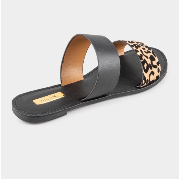 Black tab leopard double band slip on sandals - Picture 7 of 9